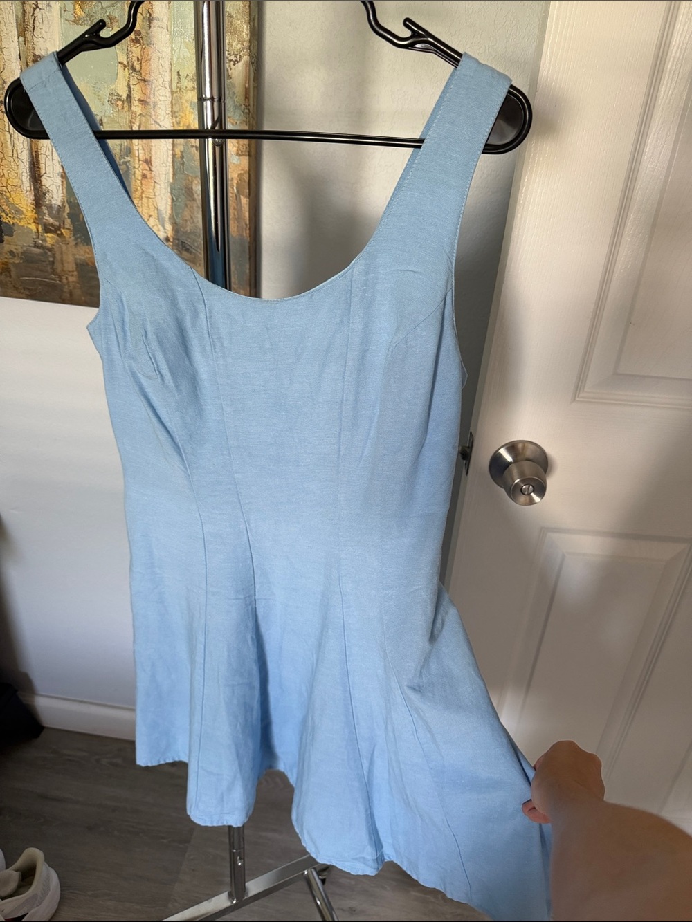 Powder Blue Sleeveless Flared Dress cotton blend